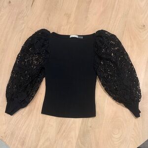 Alice + Olivia Elegant Black Lace Sleeve Blouse